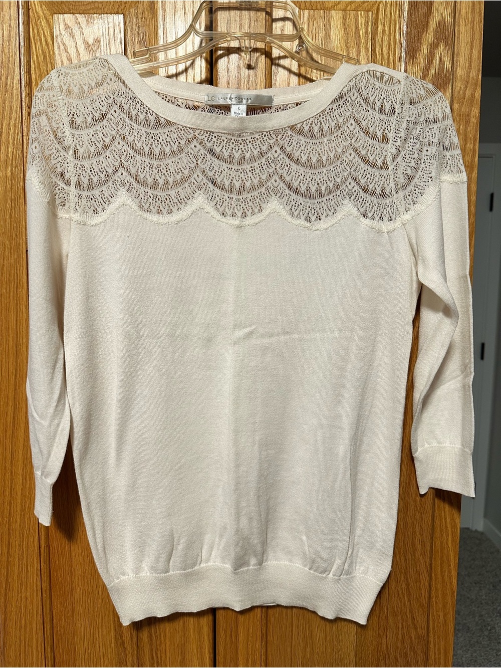 LC Lauren Conrad Lace Yoke Lightweight Sweater - Cream size S